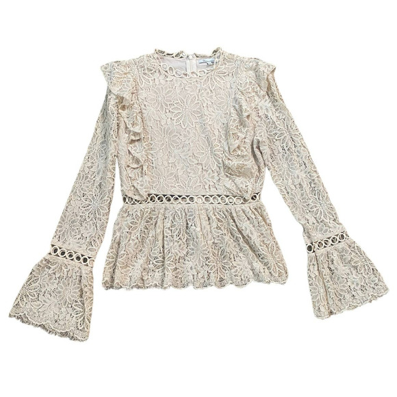 the clothing company Tops - The Clothing Company Cream Lace Romantic Peplum Top Bell Sleeves Small